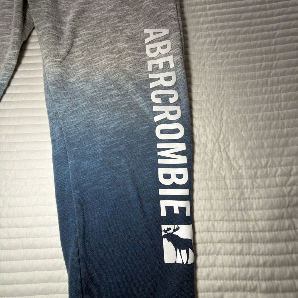 Abercrombie Joggers Kids 13/14 Grey Blue Excellent Ombre Dip Dye Logo Sweatpants